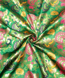 Green Floral Pattern Silk Banarasi Fabric