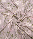 Grey Floral Digital Print Velvet Fabric