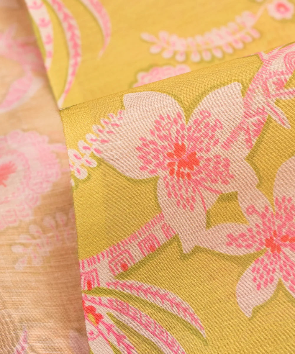 Mehandi Green Digital Floral Printed Chanderi Fabric