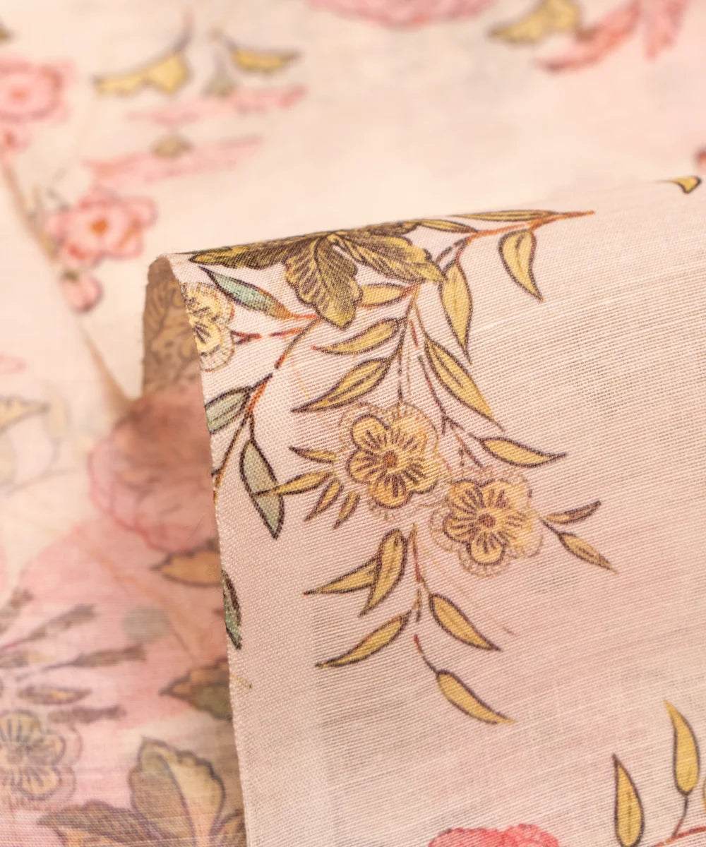 Off White Digital Floral Printed Chanderi Fabric