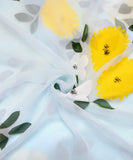 Baby Blue Floral Hand Paint Georgette Fabric
