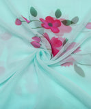 Light Blue Floral Hand Paint Georgette Fabric