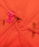 Orange Floral Hand Paint Georgette Fabric