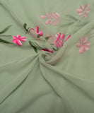 Fern Green Floral Hand Paint Georgette Fabric