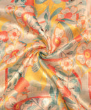 Creamish Floral Printed Tissue Silk Faric