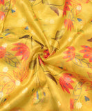 Lime Green Floral Printed Tissue Silk Faric