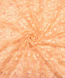Pastel Peach Floral Embroidery Net fabric