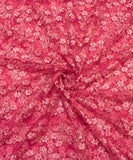 Rose Pink Floral Embroidery Net fabric