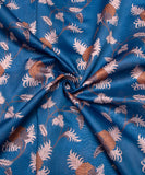 Teal Blue Floral Printed Chanderi Silk Fabric
