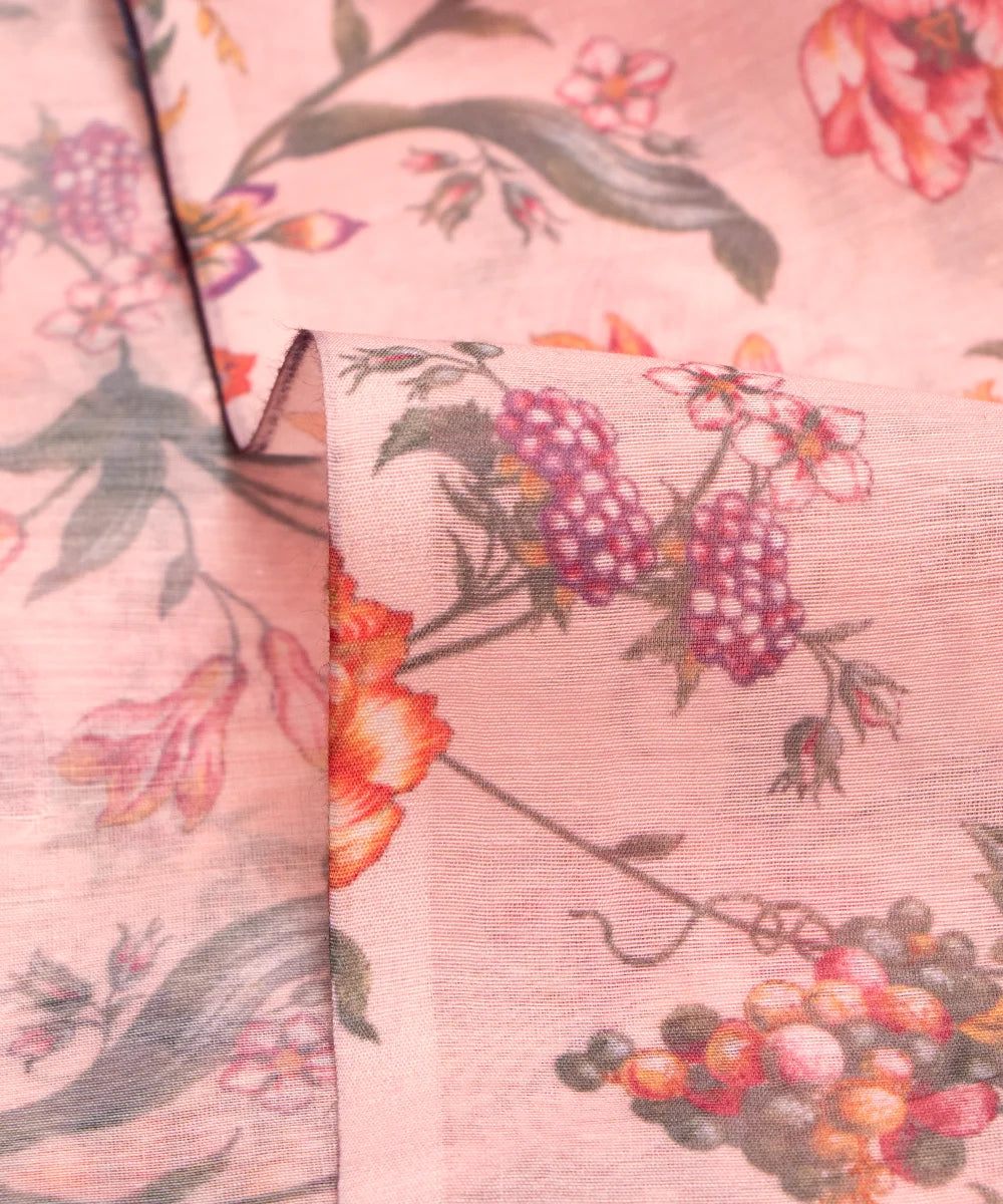 Pastel Pink Floral Printed Chanderi Silk Fabric