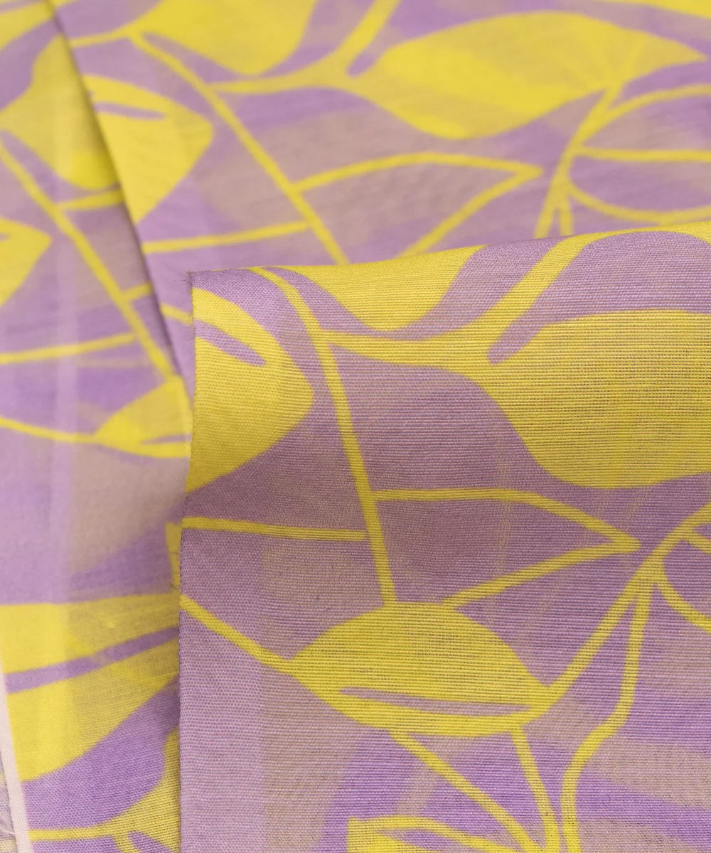 Lavender Floral Printed Chanderi Silk Fabric
