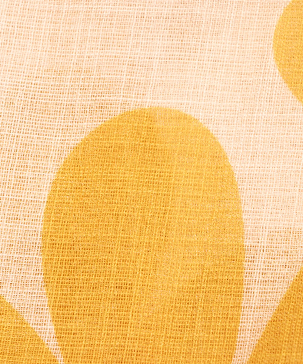 Yellow Golden Floral Print Zari Cotton Linen Fabric