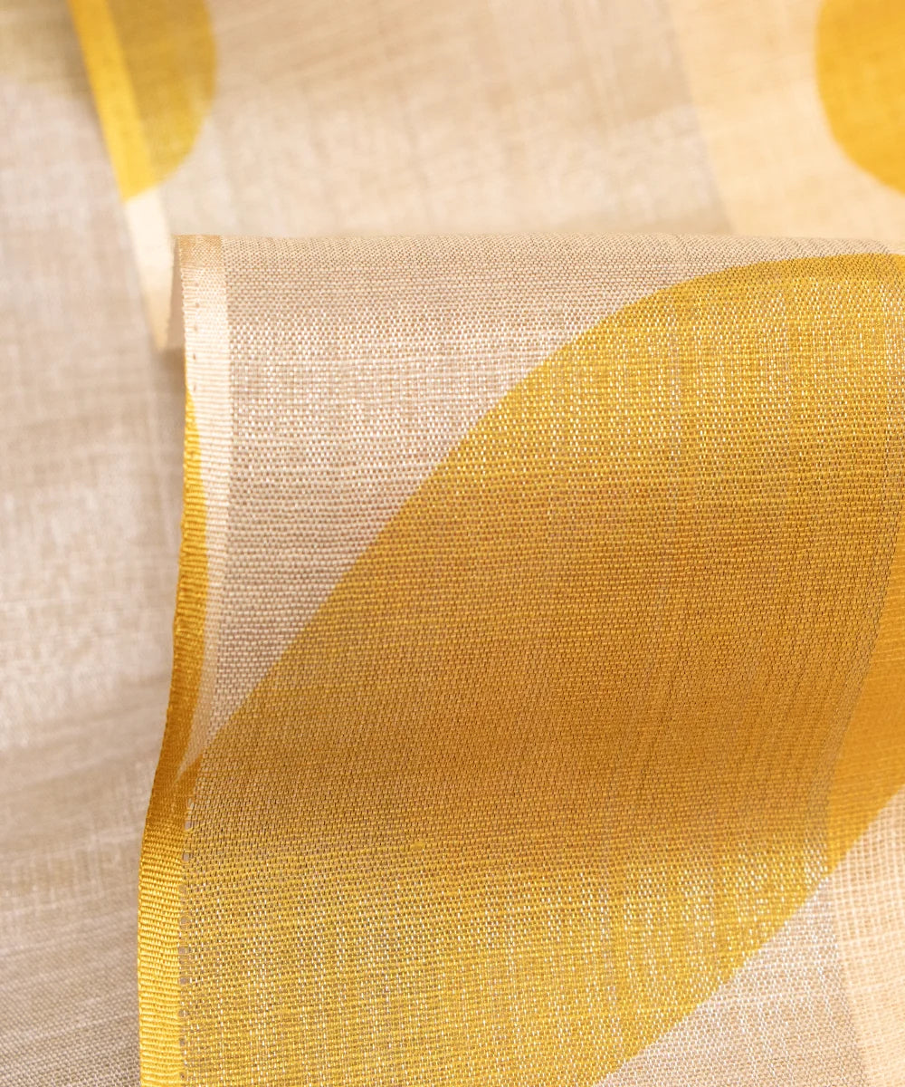 Yellow Golden Floral Print Zari Cotton Linen Fabric