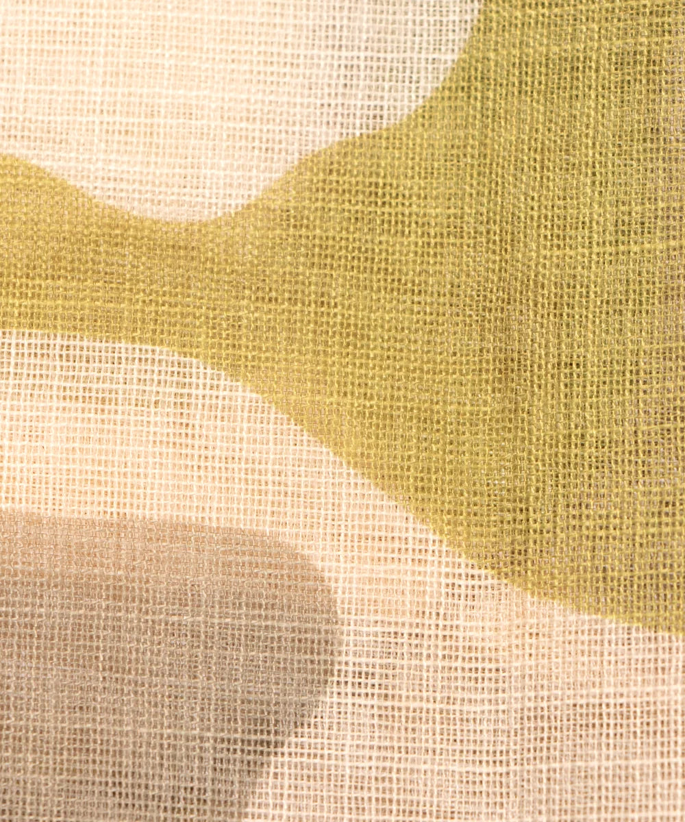 Light Mehandi Green Leaf Print Zari Cotton Linen Fabric