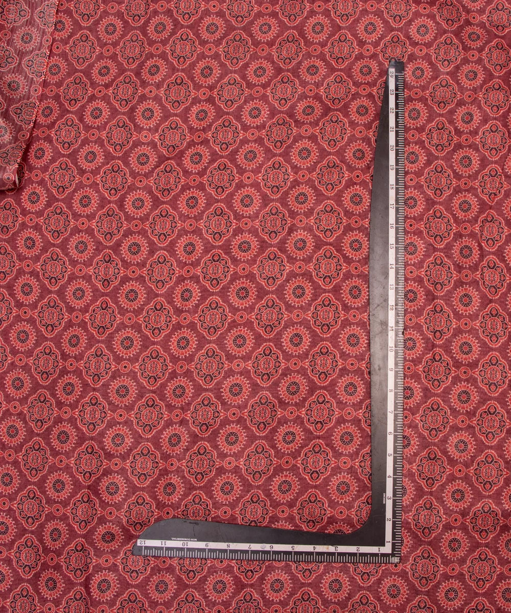 Maroon Trdaitional Print Zari Cotton Linen Fabric