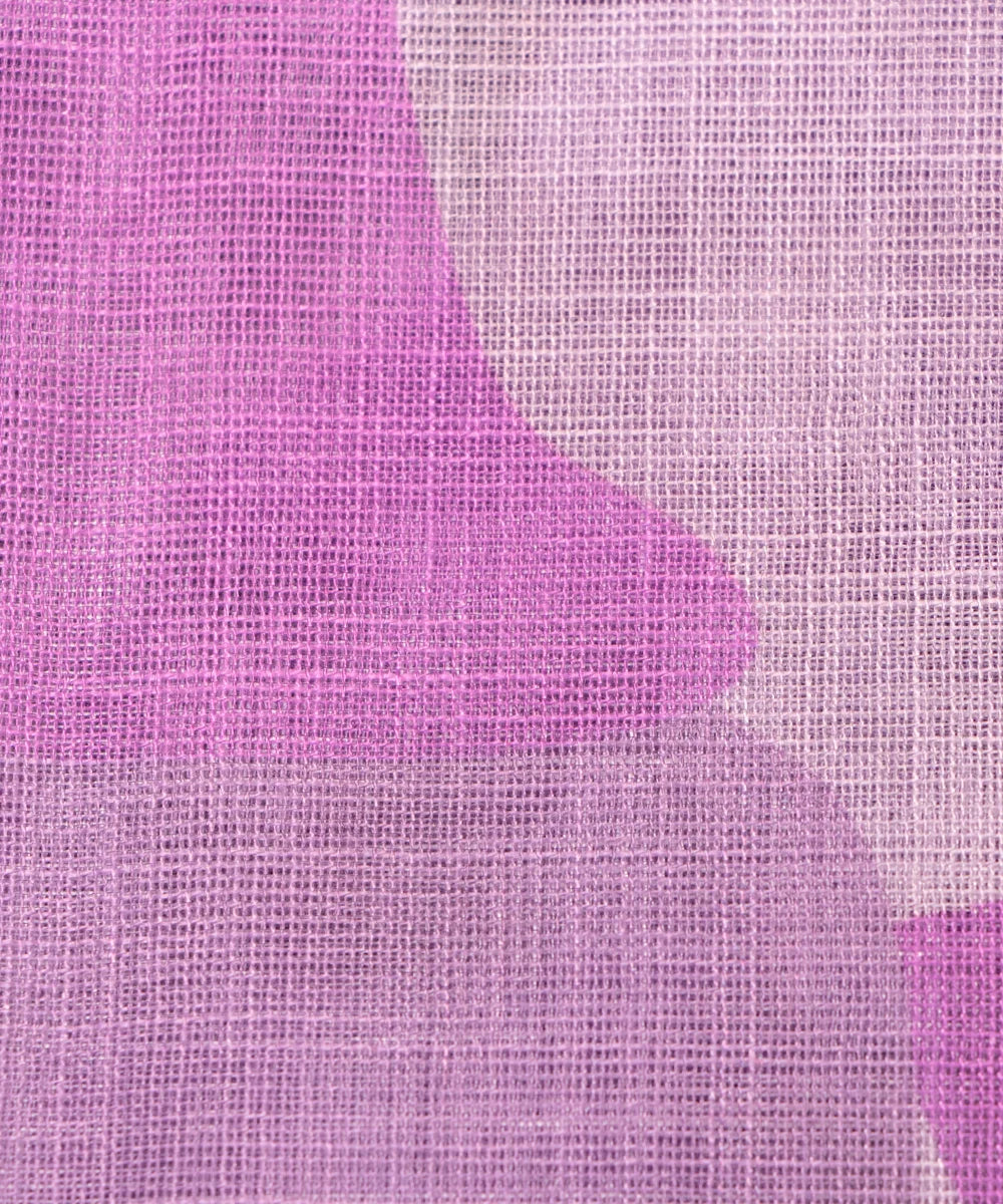 Purple Leaf Print Zari Cotton Linen Fabric