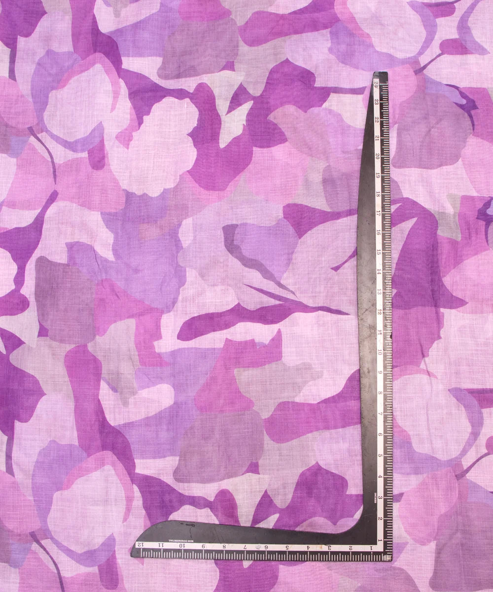 Purple Leaf Print Zari Cotton Linen Fabric