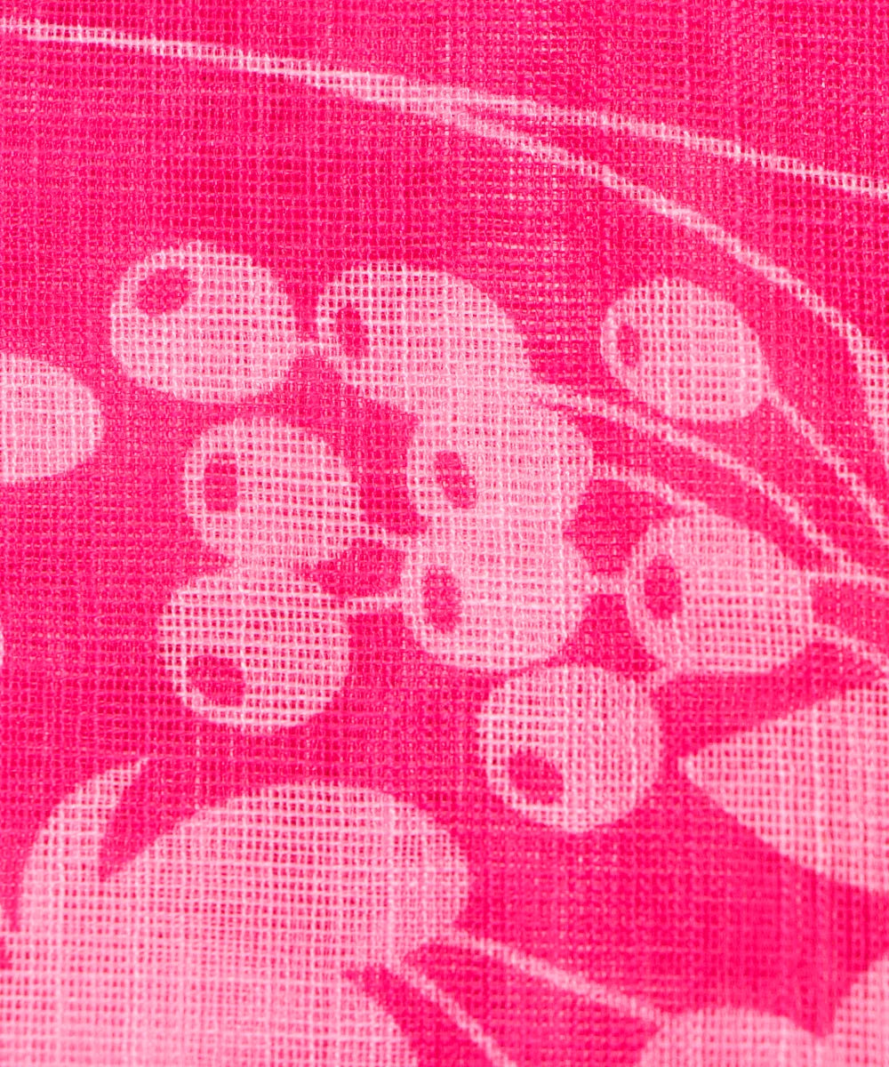 Dark Pink Floral Print Zari Cotton Linen Fabric