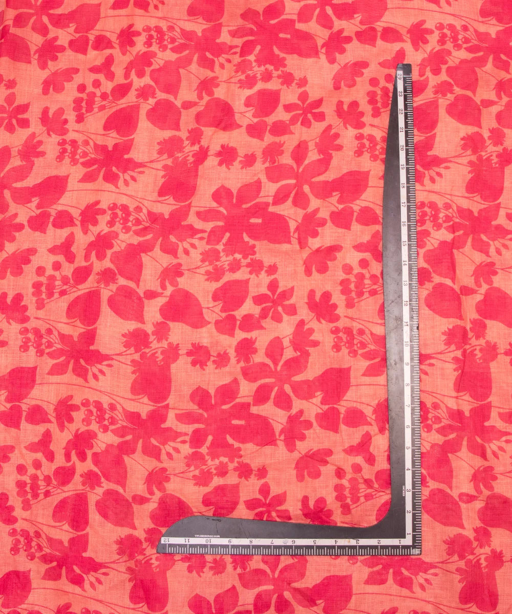 Dark Pink Floral Print Zari Cotton Linen Fabric