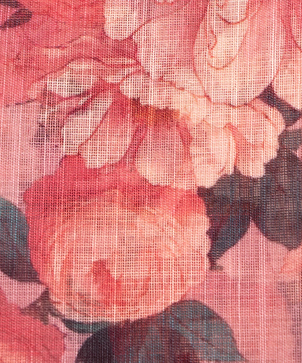 Gajari Floral Print Cotton Linen Fabric