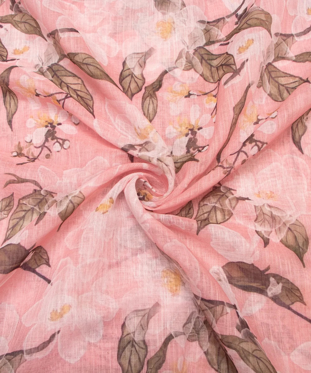 Light Pink Floral Print Cotton Linen Fabric