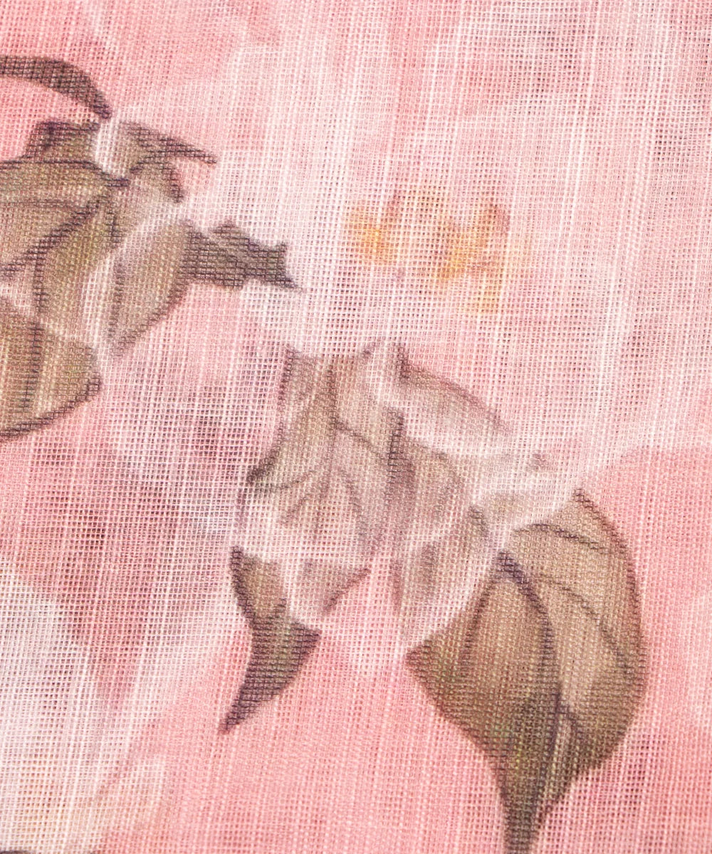 Light Pink Floral Print Cotton Linen Fabric