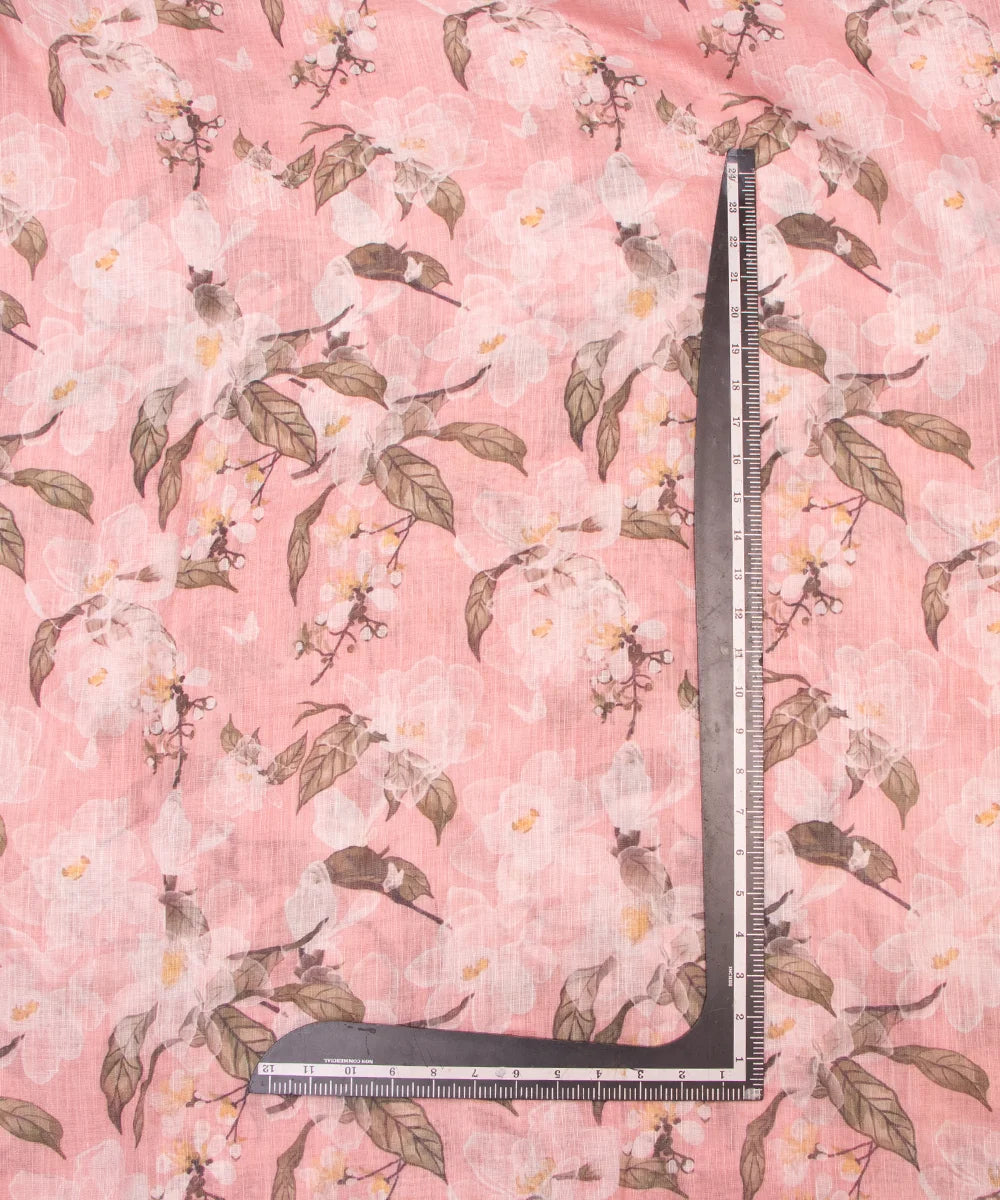 Light Pink Floral Print Cotton Linen Fabric