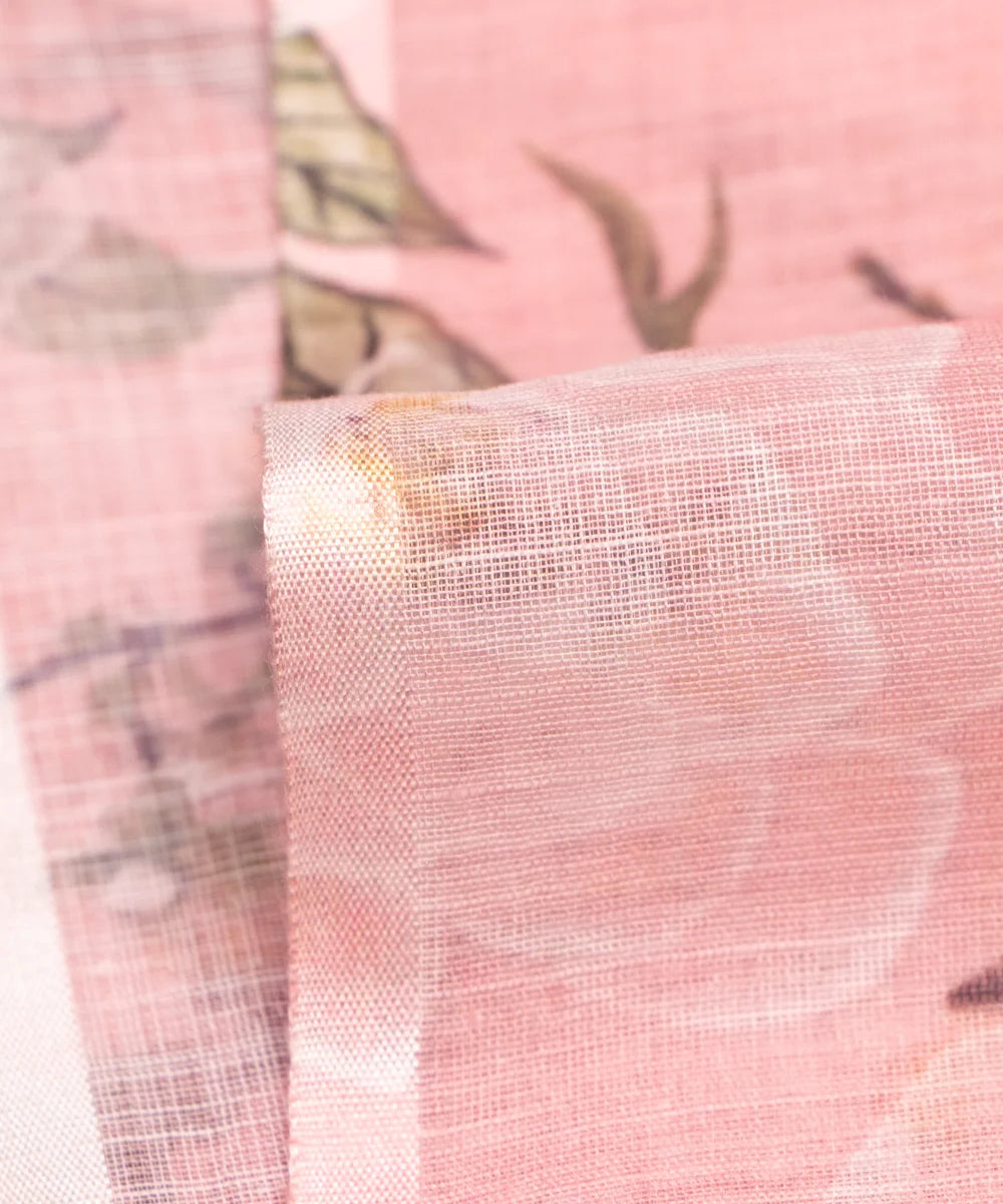 Light Pink Floral Print Cotton Linen Fabric