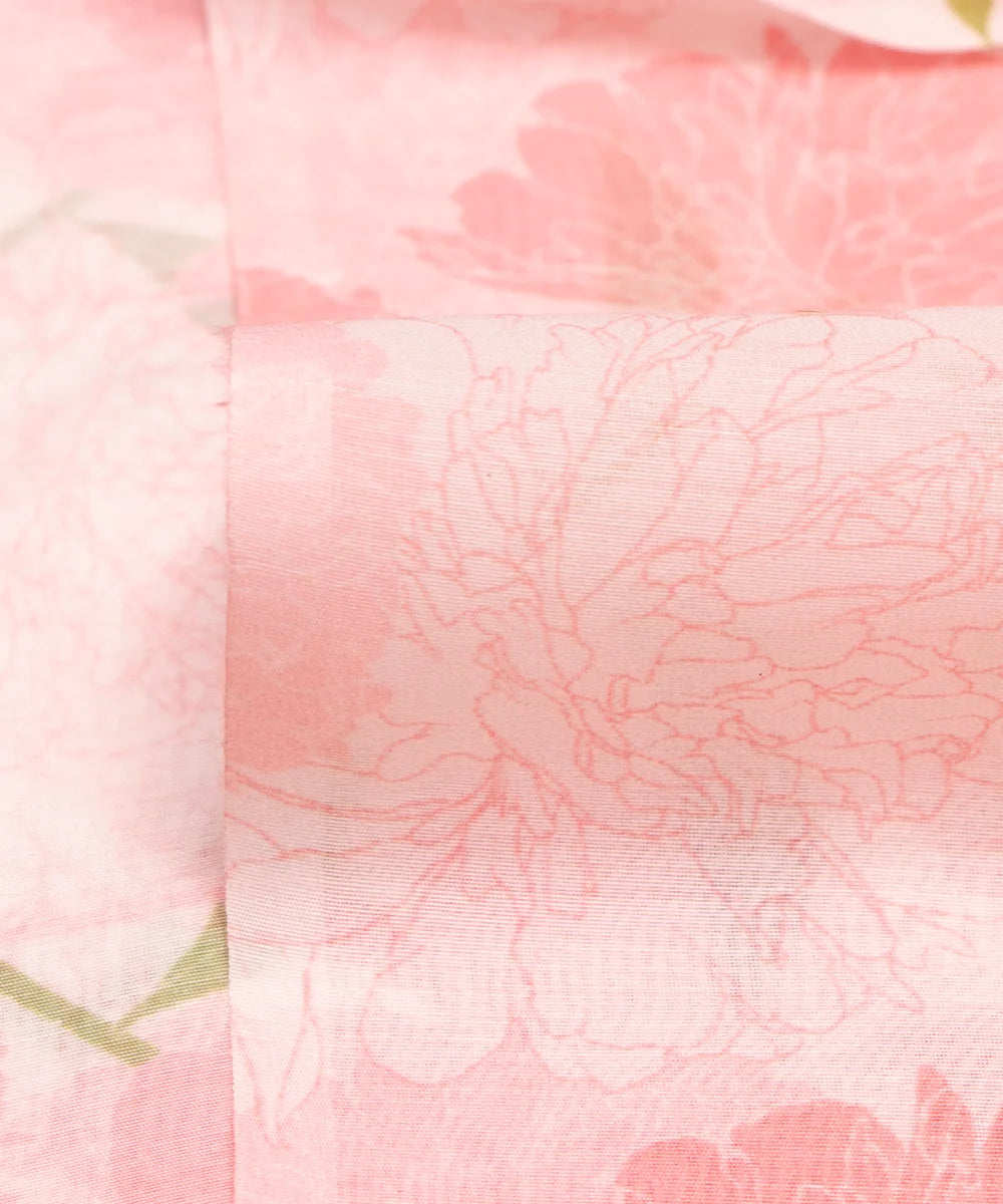 Pastel Pink Floral Printed Chanderi Fabric