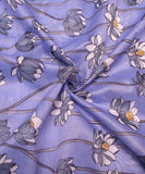Cool Grey Floral Printed Chanderi Fabric