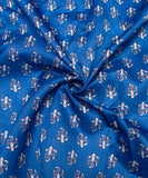 Teal Blue Floral Printed Chanderi Fabric