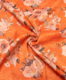Rust Orange Floral Printed Tissue Silk Fabric