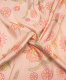 Rose Gold Pink Floral Printed Tissue Silk Fabric