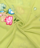 Apple Green Floral Hand Paint Georgette Fabric