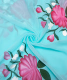 Light Blue Floral Hand Paint Georgette Fabric