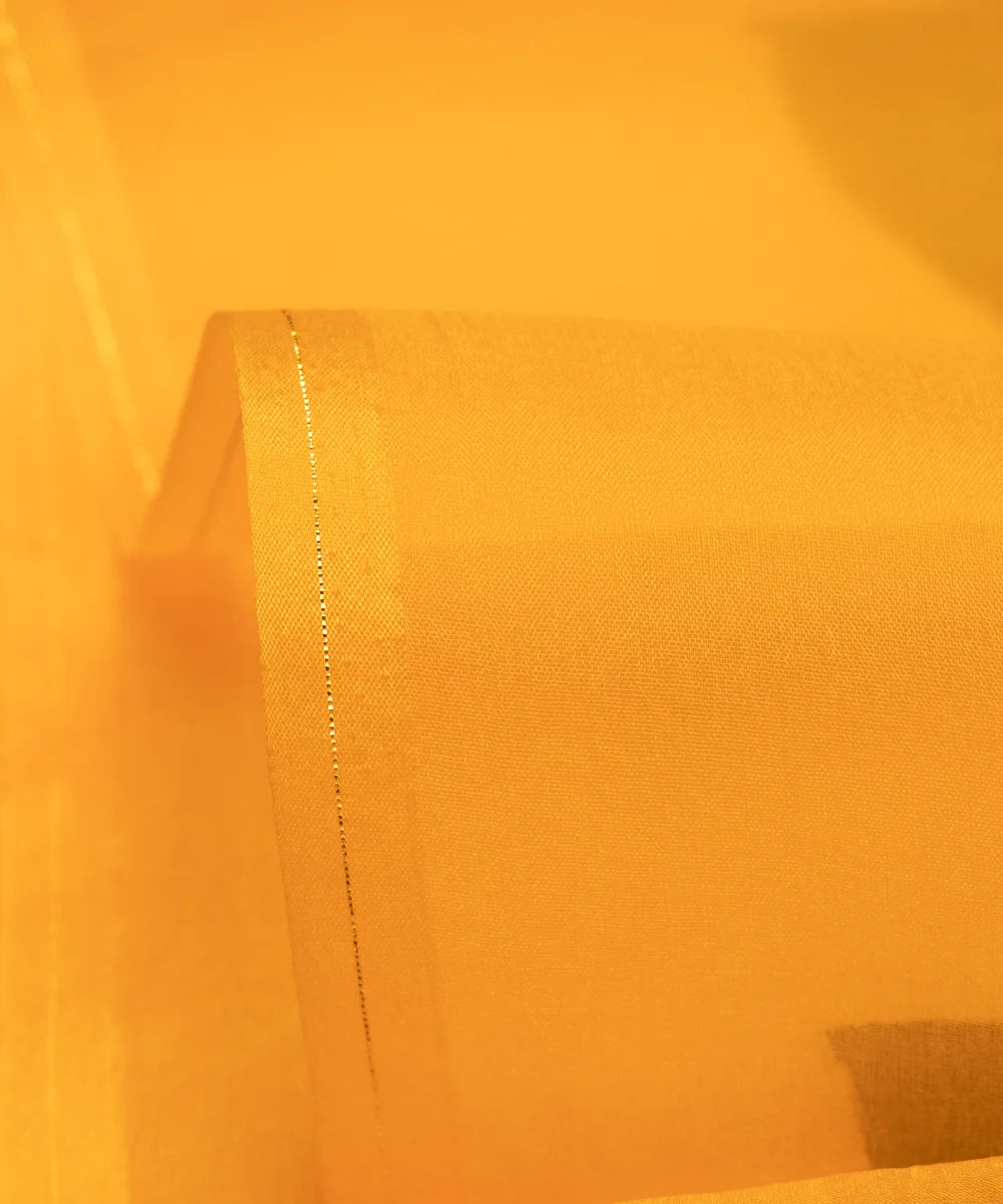 Yellow Floral Hand Paint Organza  Fabric