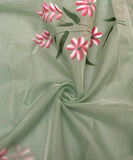 Sage Green Floral Hand Paint Organza  Fabric