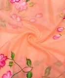 Peach Pink Floral Hand Paint Organza  Fabric