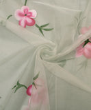 Pale Sage Floral Hand Paint Organza  Fabric