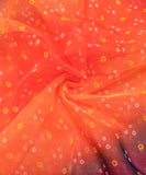 Neon Orange Floral Printed Organza Fabric