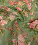 Light Green Floral Printed Organza Fabric