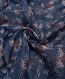 Navy Blue Floral Printed Organza Fabric