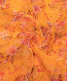 Yellow Floral Printed Organza Fabric