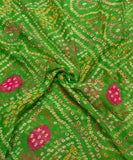 Parrot Green Bandhani Print Chiffon Fabric