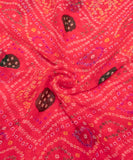 Coral Pink Bandhani Print Chiffon Fabric