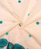 Off White Floral Kora Cotton Embroidery Fabric