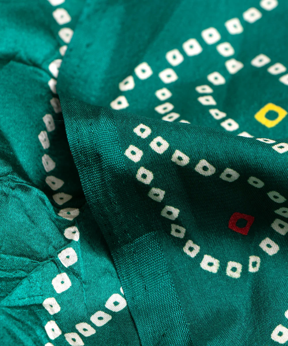 Green Bandhani Print Viscose Satin Fabric