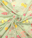 Mint Green Embroidered Mul Chanderi Fabric