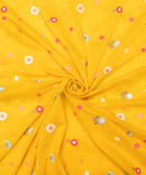 Yellow Embroidered Mul Chanderi Fabric