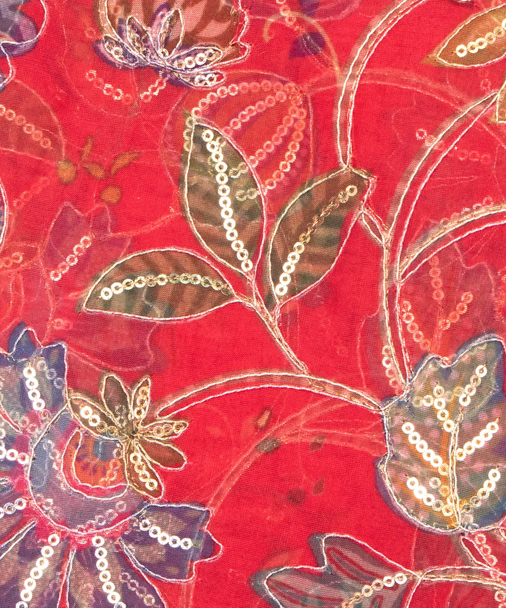 Gajari Floral Print Organza Embroidery Fabric